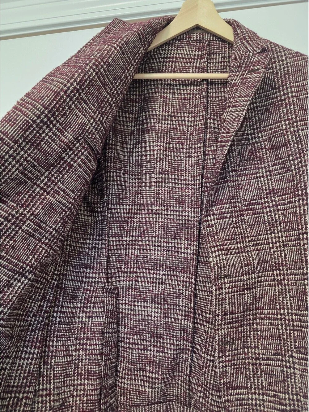 Eleventy Textured Plaid Blazer Prince of Wales Unlined size 50R Burgundy Maroon